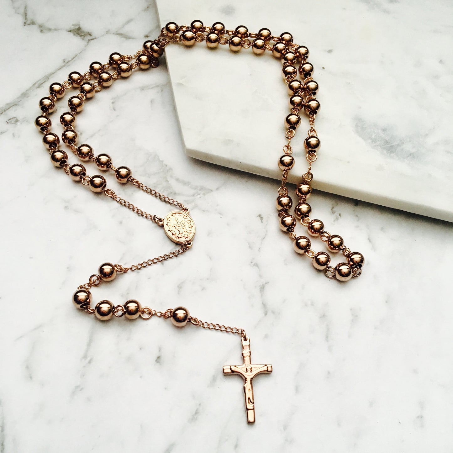 Rosary Necklace in Rose Gold