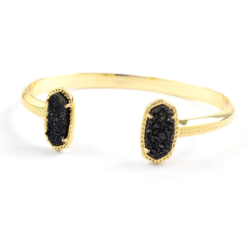 Oval Druzy Agate Bangle in Black