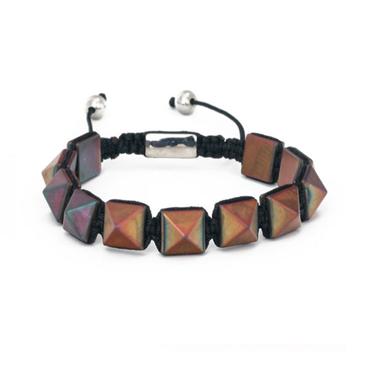 Hematite Gemstone Pyramid Hombre Bracelet in Bronze