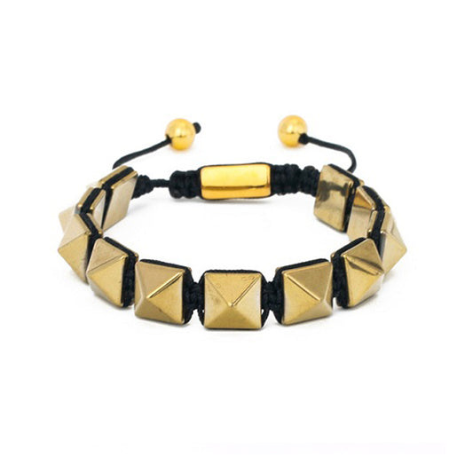 Hematite Gemstone Pyramid Hombre Bracelet in Gold