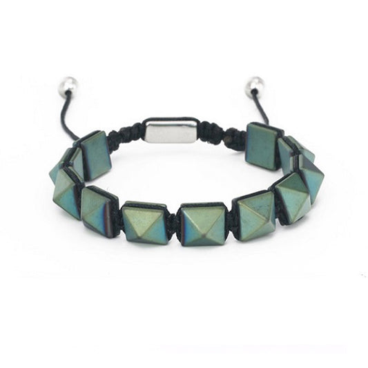 Hematite Gemstone Pyramid Hombre Bracelet in Green