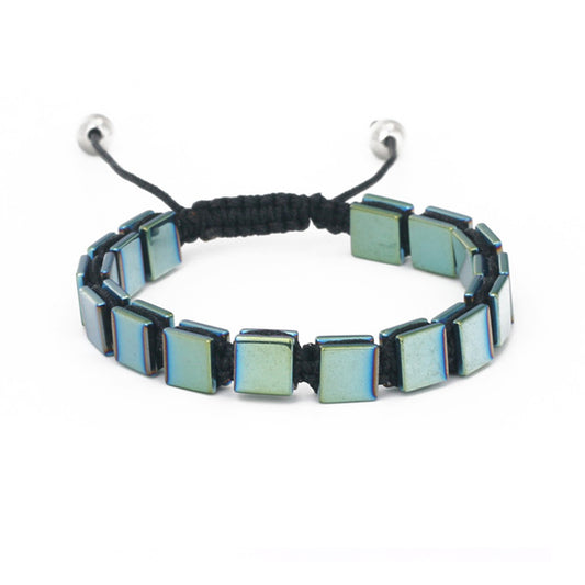 Hematite Gemstone Square Hombre Bracelet in Green