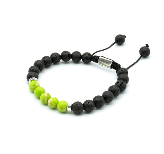 Green Jasper (Heart) Lava Gemstone Bracelet