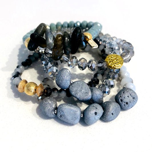 Greys Agate & Gemstone Cluster Bracelet
