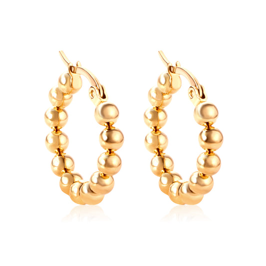 18k Gold Plated Hoop Ball Earrings - 2cm
