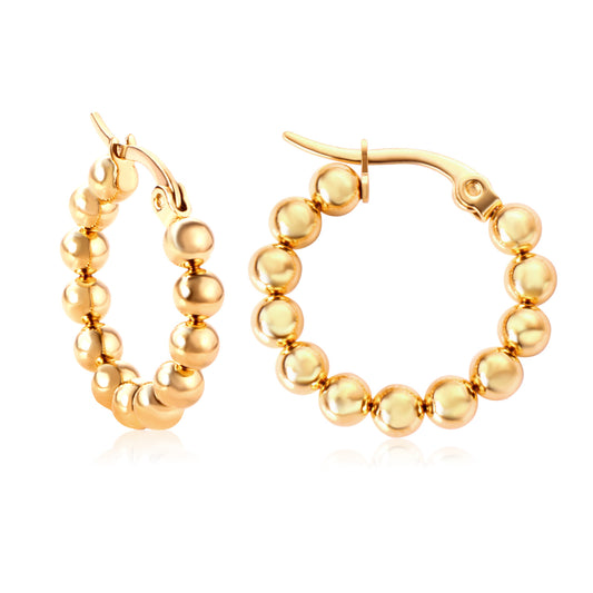 18k Gold Plated Hoop Ball Earrings - 2cm