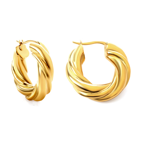 18k Gold Plated Twist Hoop Earrings - 3.5cm