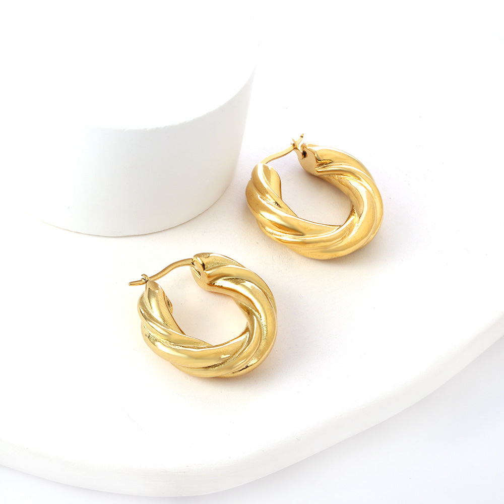 18k Gold Plated Twist Hoop Earrings - 3.5cm