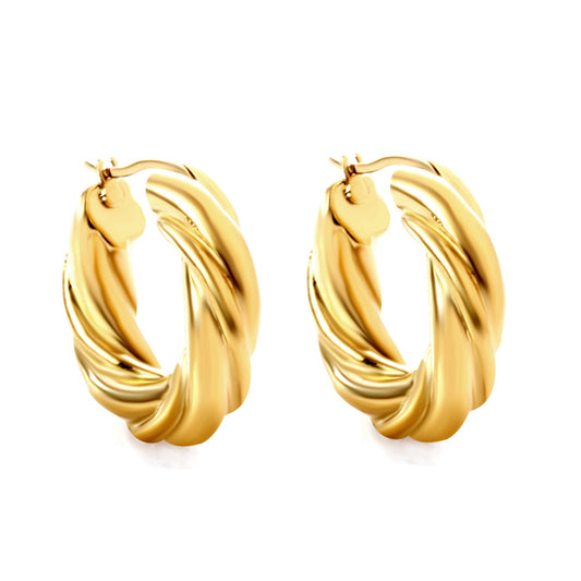 18k Gold Plated Twist Hoop Earrings - 3.5cm