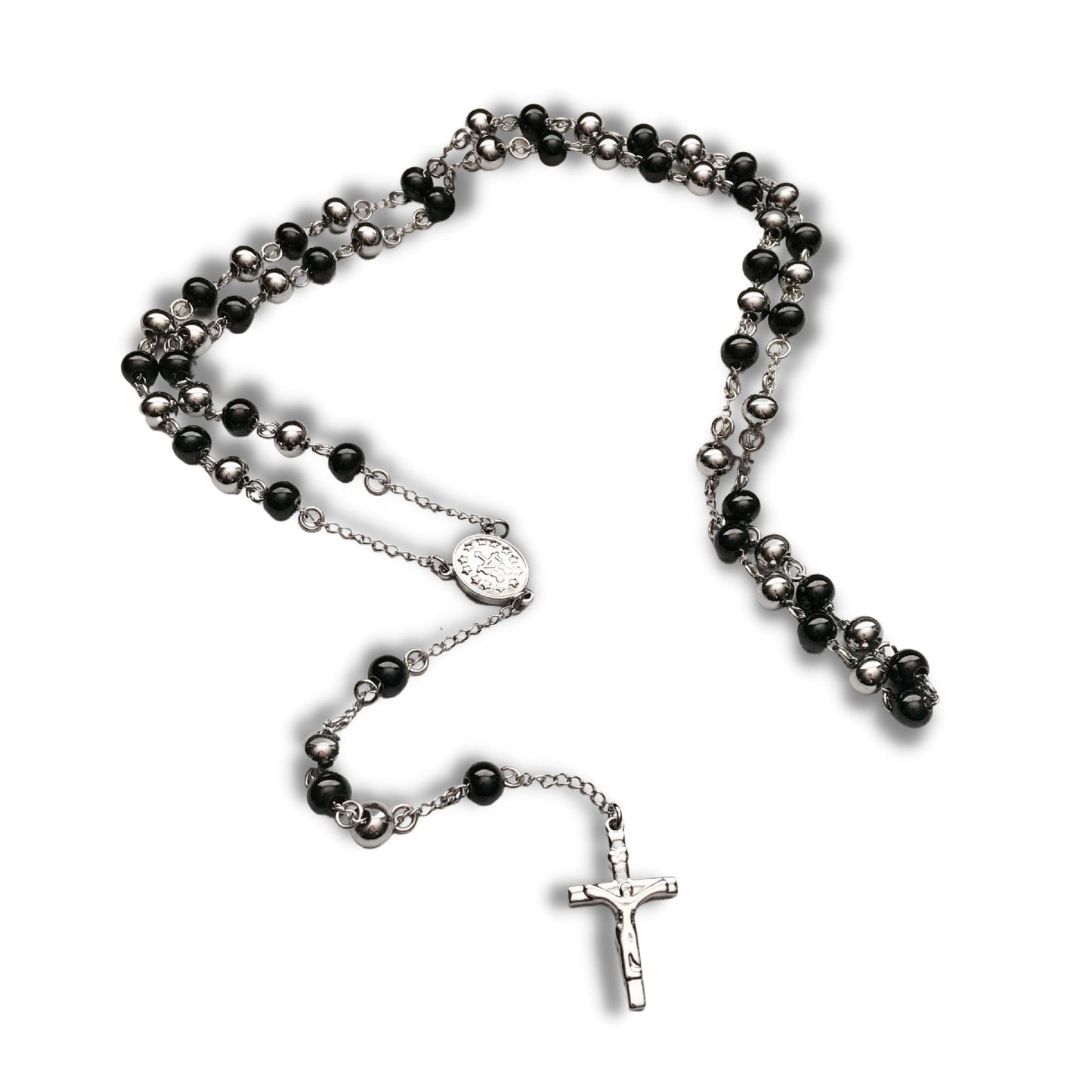 Rosary Necklace in Black / Silver