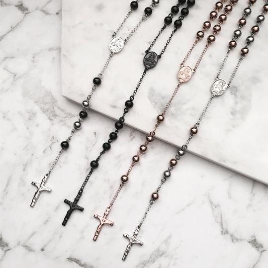 Rosary Necklace in Rose Gold