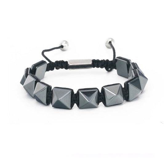 Hematite Gemstone Pyramid Hombre Bracelet in Silver