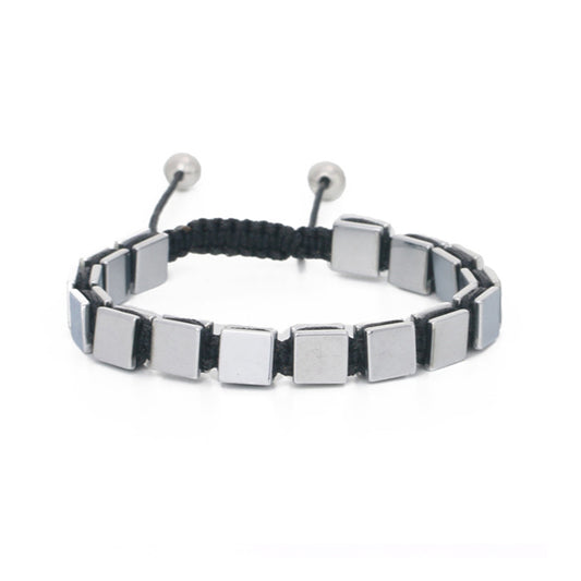 Hematite Gemstone Square Hombre Bracelet in Silver