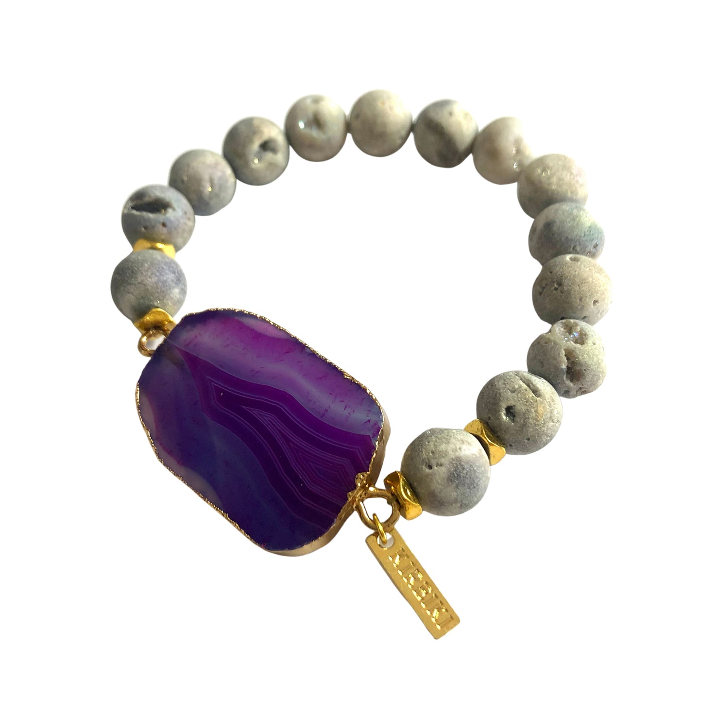 Purple Agate Slice Gemstone Statement Bracelet